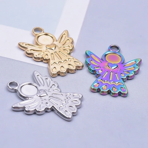 Collier Pendentif Ange Acier Inoxydable Plaquage Sous Vide Coeur Ailes Bijoux De Mode Élégants Pour Femmes