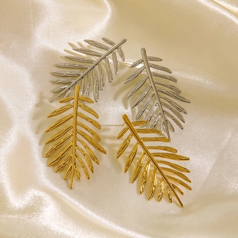 Pendientes De Hoja Acero Inoxidable Chapado En Oro Palma Diseño Minimalista Joyería Para Mujeres Elegante