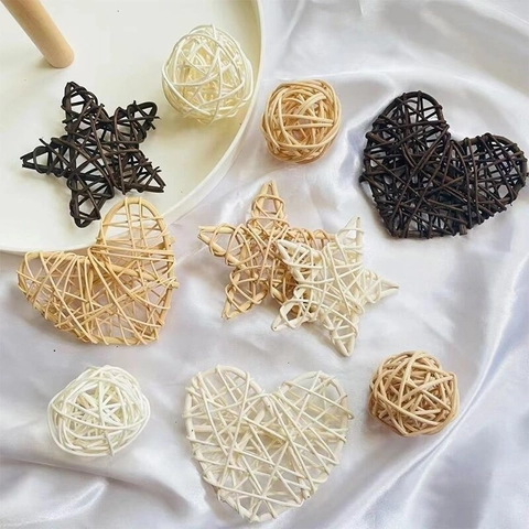 Ornamenti In Rattan Naturale Intrecciato Stella Cuore Palla Fatti A Mano Decorazione Rustica Casa Matrimonio Festa Accessori Foto