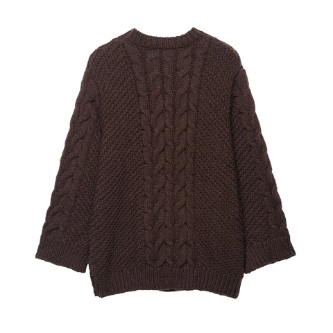 Women Cable Knit Sweater Chunky Crew Neck Long Sleeve Loose Fit Warm Casual Solid Color Pullover Top