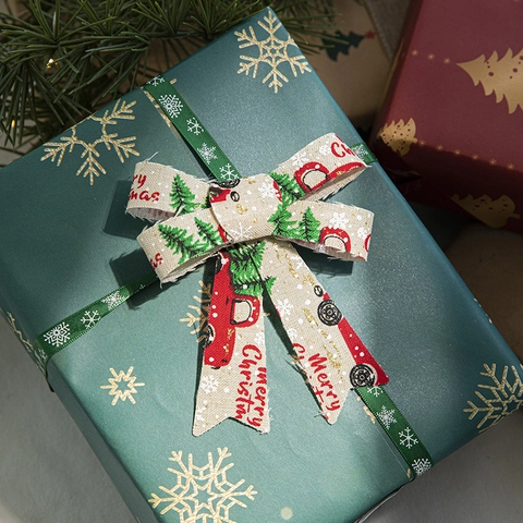 Lazos De Cinta De Navidad Arpillera Cuadros Patrón De Copo De Nieve Para Decoración De Árbol De Navidad Envoltura De Regalos Adornos