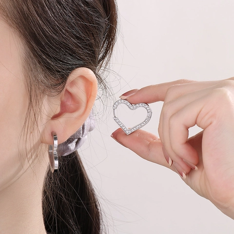 Orecchini a Cerchio a Cuore in Acciaio Inossidabile per Donna Con Strass Intarsiato Cuore Cavo Placcato Oro Argento Gioielli di Moda