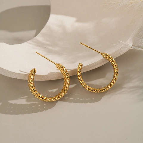 Orecchini A Cerchio Intrecciati Da Donna Acciaio Inossidabile Placcato Oro Minimalista Tessuto A Forma Di C Ipoallergenico