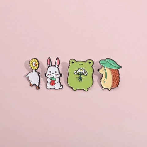Cartoon Tier Emaille Brosche Pin Legierung Frosch Hase Igel Gans Abzeichen Schmuck Für Rucksack Kleidung Deko Damen Herren