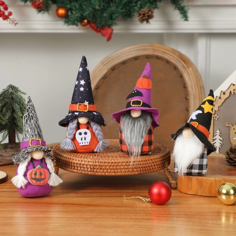 Gnomi Senza Volto Halloween Feltro Tessuto Cappello Strega Zucca Scheletro Ornamenti Peluche Decorazione Tavola Festa