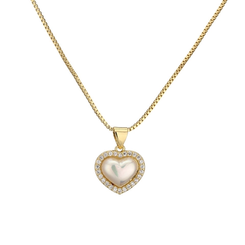 Copper Gold Plated Micro Inlaid Zirconia Heart Pendant Necklace Fashion Box Chain Geometric Heart Necklace For Women Jewelry