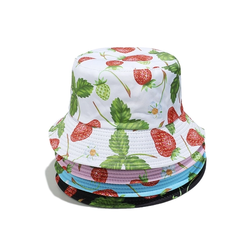 Bucket Hat Polyester Strawberry Print Sun Protection Summer Beach Outdoor Fashionable Cute For Women