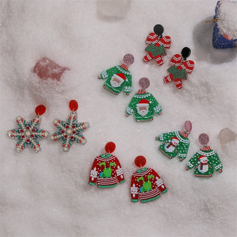 Christmas Drop Earrings Acrylic Glitter Santa Claus Reindeer Snowman Holiday Party Fashion Jewelry For Women