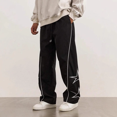 Pantaloni Da Jogging Uomo High Street Poliestere Ricamo Stella Strisce Laterali Retro Casual Larghi Coulisse