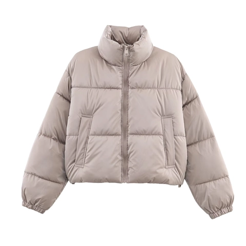 Doudoune Brillante Pour Femmes Imperméable Coupe-Vent Courte Veste Rembourrée Matelassée Col Montant Vêtement D'Hiver