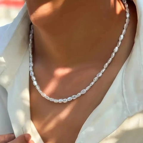 Artificial Baroque Pearl Necklace Irregular Simulated Artificial Pearls Minimalist Fashion Trendy Neck Jewelry For Women Men White