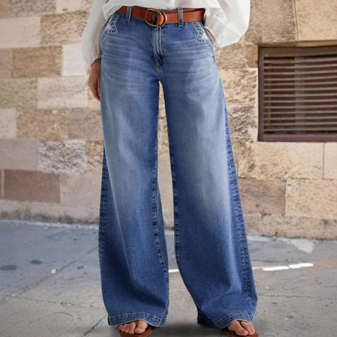 Jeans Larghi Vintage A Vita Alta Da Donna Pantaloni In Denim Lavato Con Ricamo A Stella Pantaloni Dritti Casual