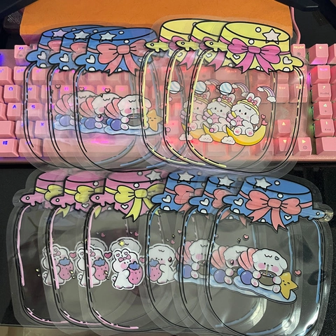 Cute Jar Shaped Transparent Plastic Self Sealing Bags Kawaii Cartoon Animal Bow Storage Pouch For Jewelry Candy Accessories