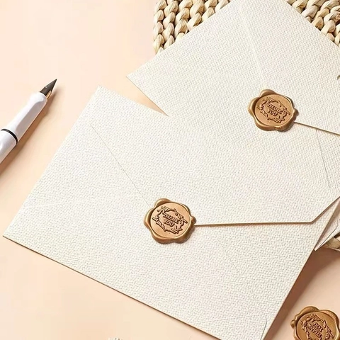 Vintage Linen Texture Paper Envelopes And Writing Paper With Wax Seal Stickers Retro Style For Invitations Letters