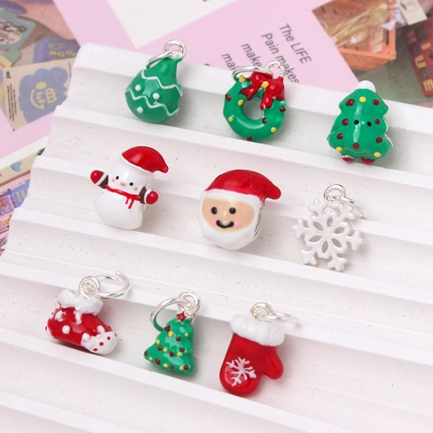 Christmas Charms Alloy Enamel Santa Snowman Tree Snowflake DIY Bracelet Necklace Jewelry Making Findings