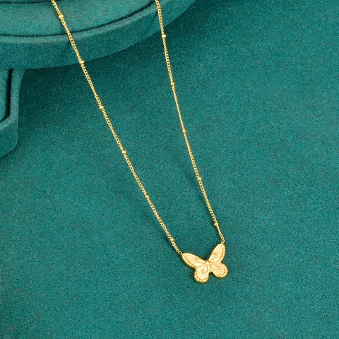 Collar Con Colgante De Mariposa Acero Inoxidable 316L Chapado En Oro De 18K Cadena De Cuentas Satélite Elegante Minimalista Joyería