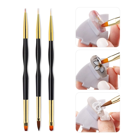Pennelli Per Nail Art Doppia Punta Pittura Liner Penna Per Dettagli Manicure Strumento Con Manico Nero Oro Plastica Rame