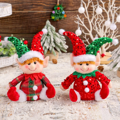 Muñecos De Peluche De Elfo De Navidad Adornos Lentejuelas Cuadros Figuritas Decorativas Sentadas Decoración