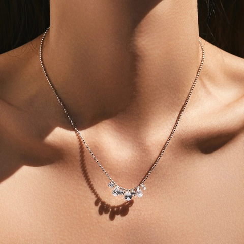925 Sterling Silver Geometric Water Drop Zirconia Pendant Necklace For Women Personalized Sparkling Clavicle Ball Chain Jewelry