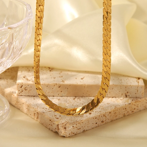 Flat Snake Chain Necklace And Bracelet Stainless Steel Gold Plated Herringbone Link Minimalist Jewelry For Men Women Waterproof