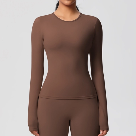 Dames Yoga Top Met Lange Mouwen En Leggings Nylon Spandex Geborstelde Stof Duimgaten Ronde Hals Slim Fit Hardlopen Fitness