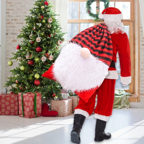 Christmas Gnome Gift Bag Buffalo Plaid Drawstring Storage Sack Plush Beard Faceless Doll Holiday Xmas Party Favor