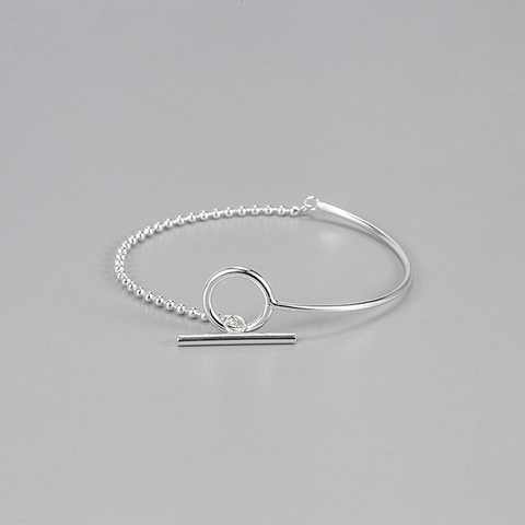 S925 Sterlingsilber Minimalistisches OT Knebelverschluss Armband Für Damen Unregelmäßige Geometrische Perlenkette Handschmuck