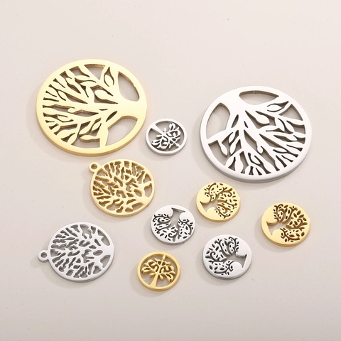 Colgantes Árbol De La Vida De Acero Inoxidable Dijes Redondos Huecos Para Joyería DIY Collares Y Pendientes Accesorio