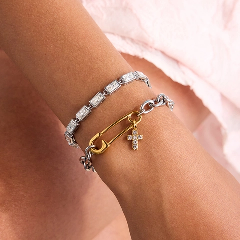 Tennis Bracelet Stainless Steel Zircon Square Heart Round Geometric Luxury Waterproof Jewelry For Women