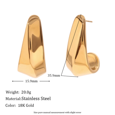 Pendientes De Gancho Curvo Minimalistas Acero Inoxidable Chapado En Oro De 18 Quilates Hueco Facetado Geométrico Para Mujer