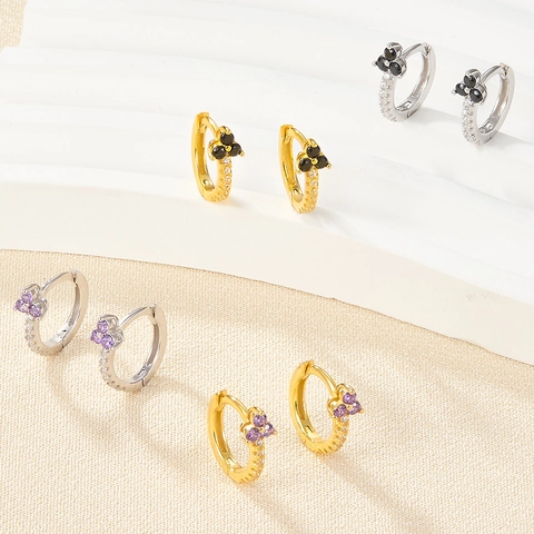 925 Sterling Silver Hoop Earrings For Women Micro Pave Colorful Cubic Zirconia Flower Clover Design Fashion Jewelry