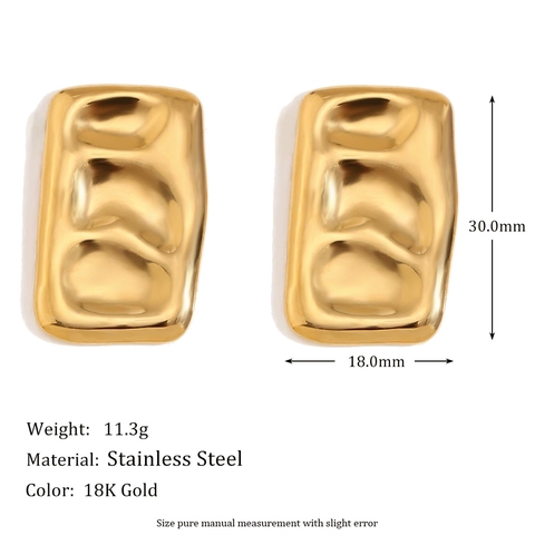 Pendientes Geométricos Acero Inoxidable Chapado En Oro De 18K Rectángulo Irregular Textura Martillada Joyería Minimalista