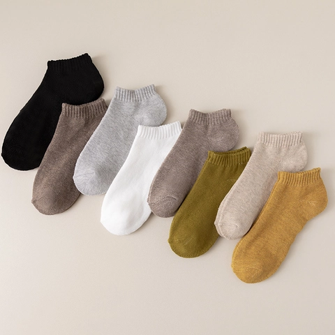 Chaussettes Invisibles en Coton pour Femmes Couleur Unie Respirant Absorbant la Transpiration Coupe Basse Style Doux