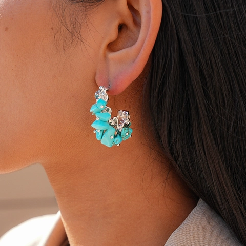 Boucles D'oreilles Vintage En Forme De C Avec Pierres Turquoise Irrégulières Et Tige En Argent Bijoux Style Bohème Pour Femmes