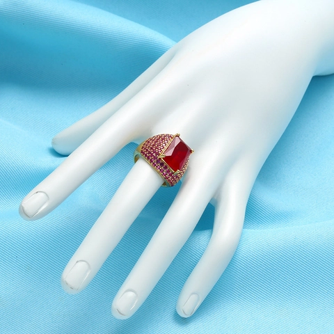 Vintage Square Rhinestone Open Ring For Women Elegant Copper Adjustable Geometric Finger Ring Gold Silver Plated Jewelry