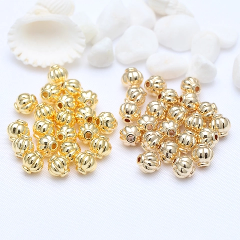 Fluted Pumpkin Spacer Beads Gold Plated Metal Lantern Loose Beads For DIY Bracelet Necklace Jewelry Making