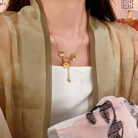 Collar De Borlas De Flores Estilo Chino Cobre Chapado En Oro Real Oriental Vintage Elegante Joyería Para Mujeres