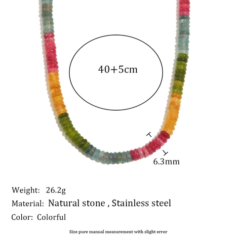Vintage French Style Colorful Tourmaline Color Natural Stone Beaded Necklace And Bracelet For Women 18K Gold Plated Steel