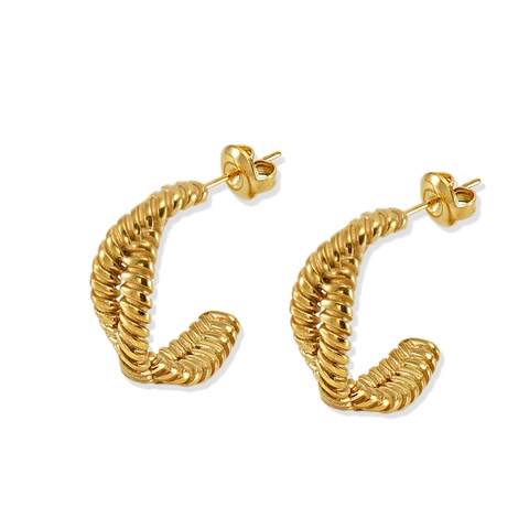 Boucles D'oreilles Créoles Torsadées En Forme De C Pour Femmes Acier Inoxydable Plaqué Or 18 Carats Bijoux Géométriques