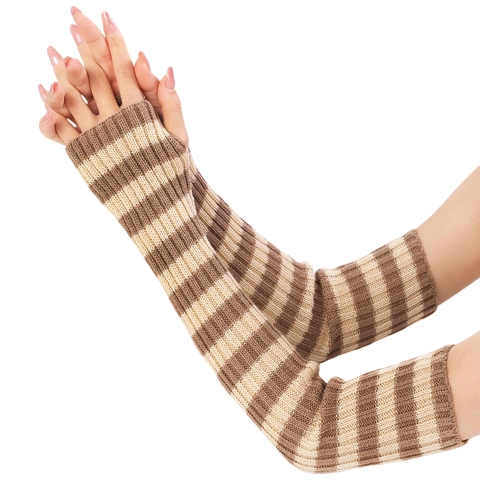 Acrylic Knitted Arm Warmers Striped Fingerless Long Gloves Thumb Hole Winter Warm Slouchy Sleeves For Women Men Fashion Accessories