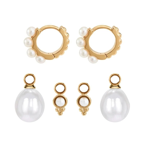 Orecchini a Cerchio Vintage in Ottone Placcato Oro 18K con Perla Artificiale Rimovibile per Donna Elegante Gioielleria
