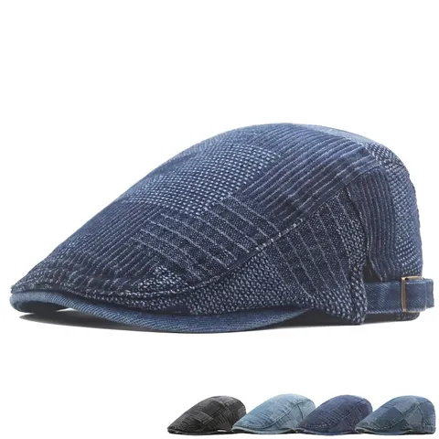 Retro Gewassen Katoen Denim Platte Pet Ademend Newsboy Hoed Verstelbare Gesp Britse Ivy Stijl Voor Heren