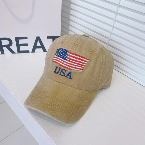 Washed Cotton Baseball Cap American Flag USA Embroidery Adjustable Distressed Retro Sun Hat For Outdoor Sports Men Women