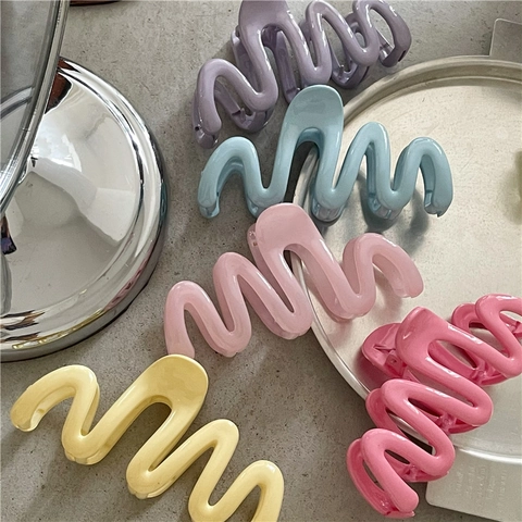 Molletta Per Capelli In Plastica Colorata Linea Ondulata Stile Dopamina Forcina Geometrica Per Donne