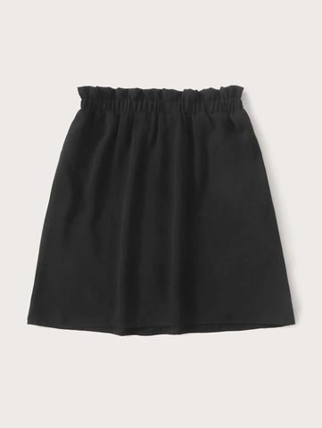 Plus Size Skirt Women Elastic Ruffled Paperbag Waist Front Button Decor Solid Color Polyester Summer Casual A-Line Short