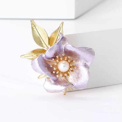 Elegante Broche de Flor de Narciso de Aleación Esmaltada Con Perla Artificial Central para Mujeres Exquisito Alfiler de Ropa Floral Joyería