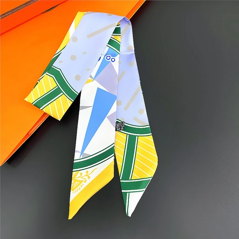 Sciarpa Stretta Con Stampa Geometrica Nastro In Raso Di Raso Sintetica Per Manico Di Borsa Elastico Per Capelli Fascia Foulard Donna
