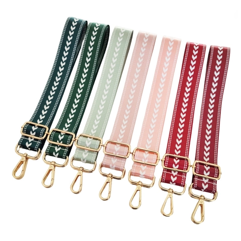 Adjustable Wide Shoulder Bag Strap Replacement Braided Nylon Crossbody Handbag Belt Chevron Pattern Metal Swivel Hooks