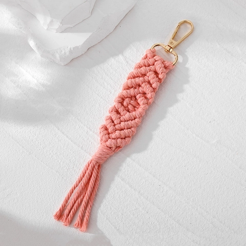 Portachiavi Macramè Fatto A Mano Bohemien Corda Di Cotone Nappa Fascino Borsa Ciondolo Intrecciato Geometrico Accessorio Donna