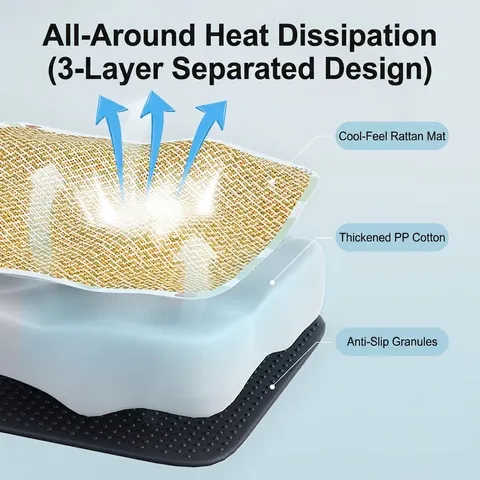 Pet Cooling Mat Breathable Rattan Weave Bed Thickened Sponge Filled Heat Dissipation Pad For Cats And Dogs Non Slip